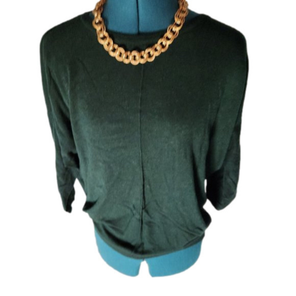 P050. WE Fashion Forest Green Sweater with wide crew neck and 3/4 sleeves  |S